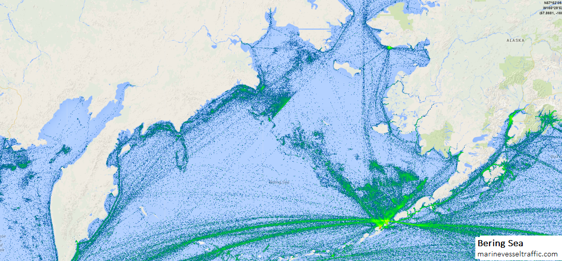 Live Marine Traffic, Density Map and Current Position of ships in BERING SEA